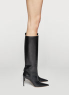high heeled boot in black leather