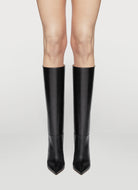 high heeled boot in black leather