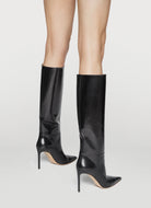 high heeled boot in black leather