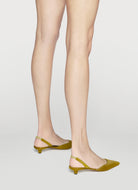 olive green low heeled slingback in haircalf