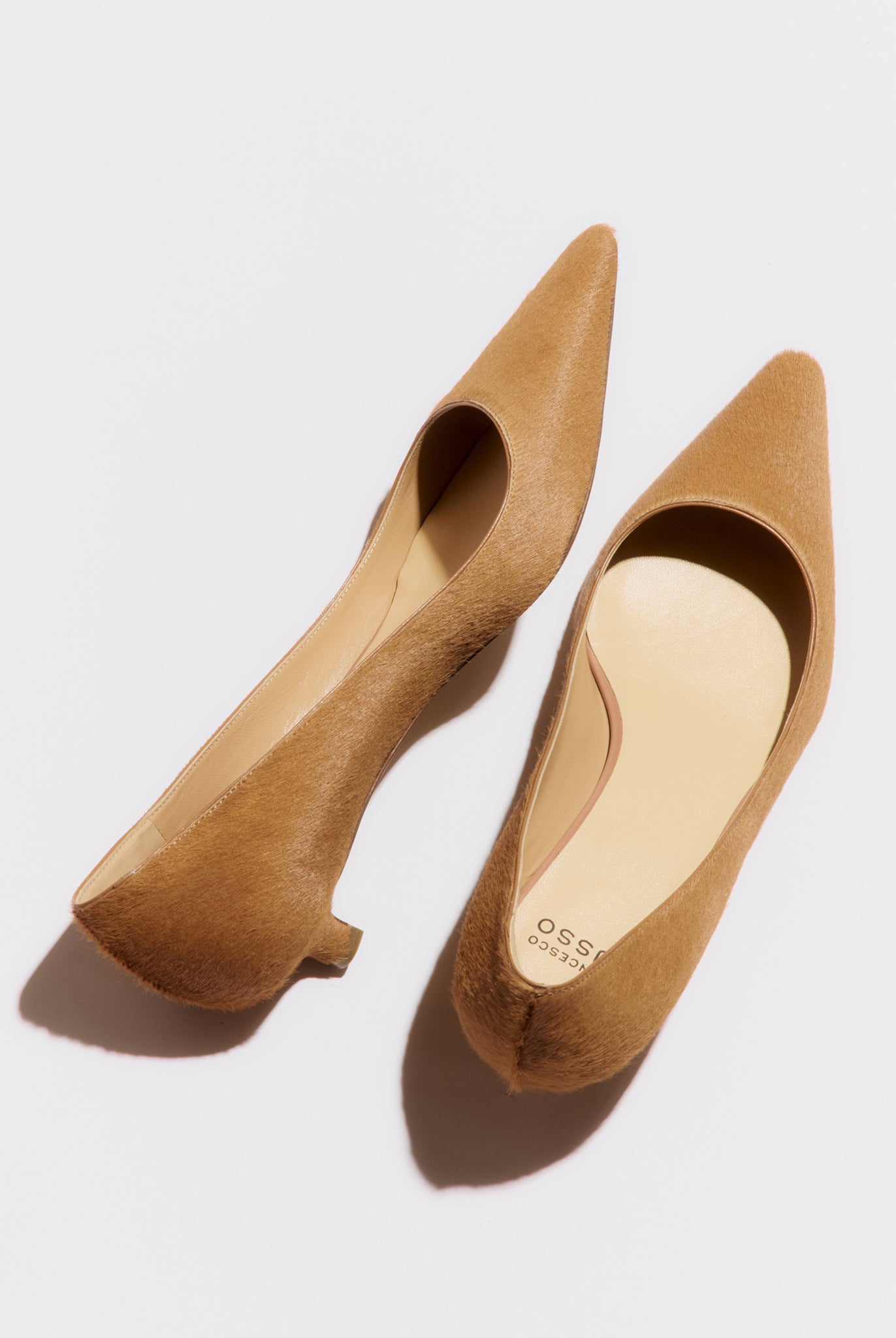 low heeled pump in sand haircalf