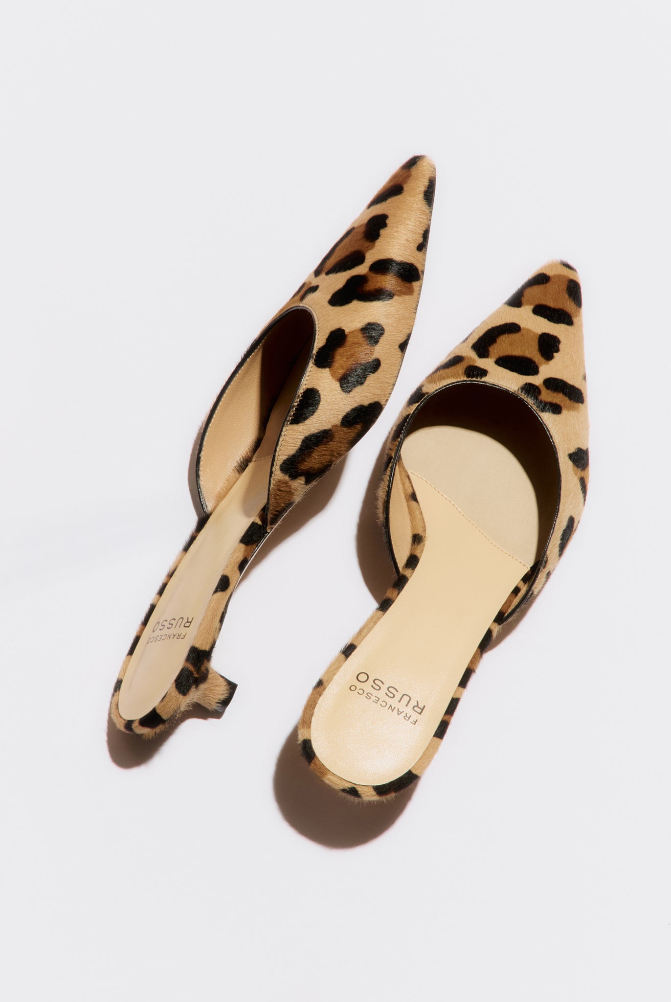 leopard low heeled mule in printed haircalf