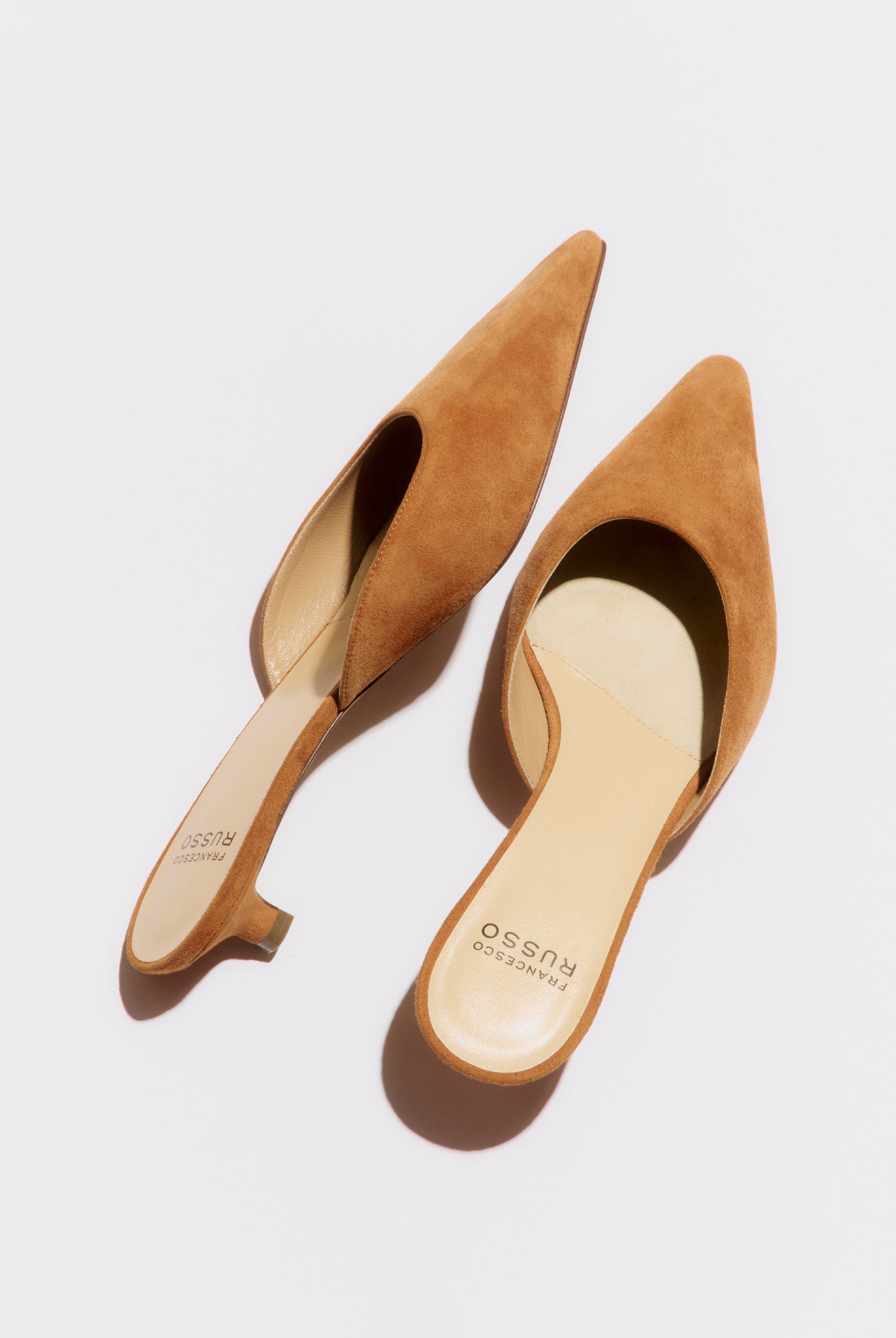 pumpkin low heeled mule in suede