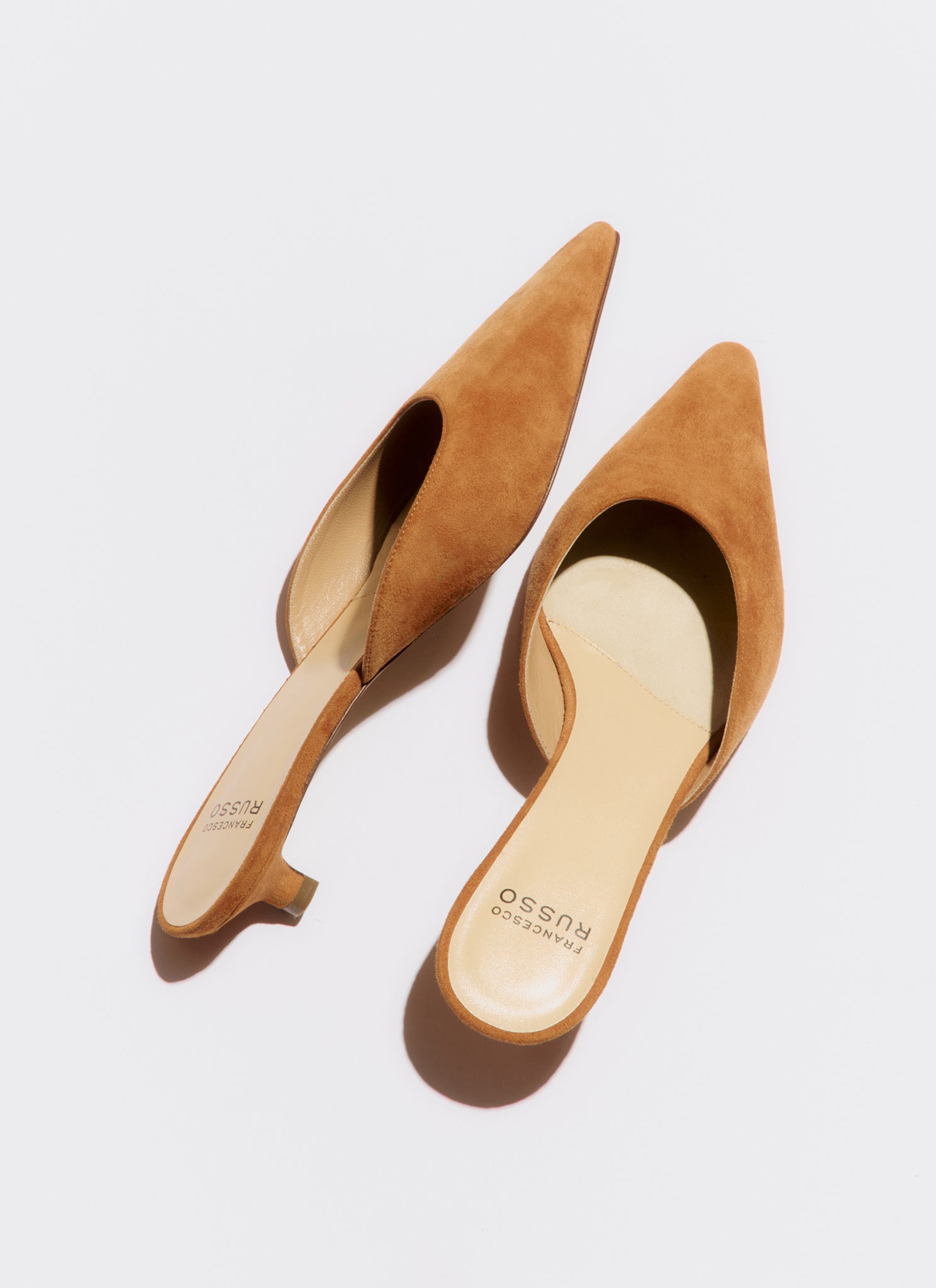pumpkin low heeled mule in suede