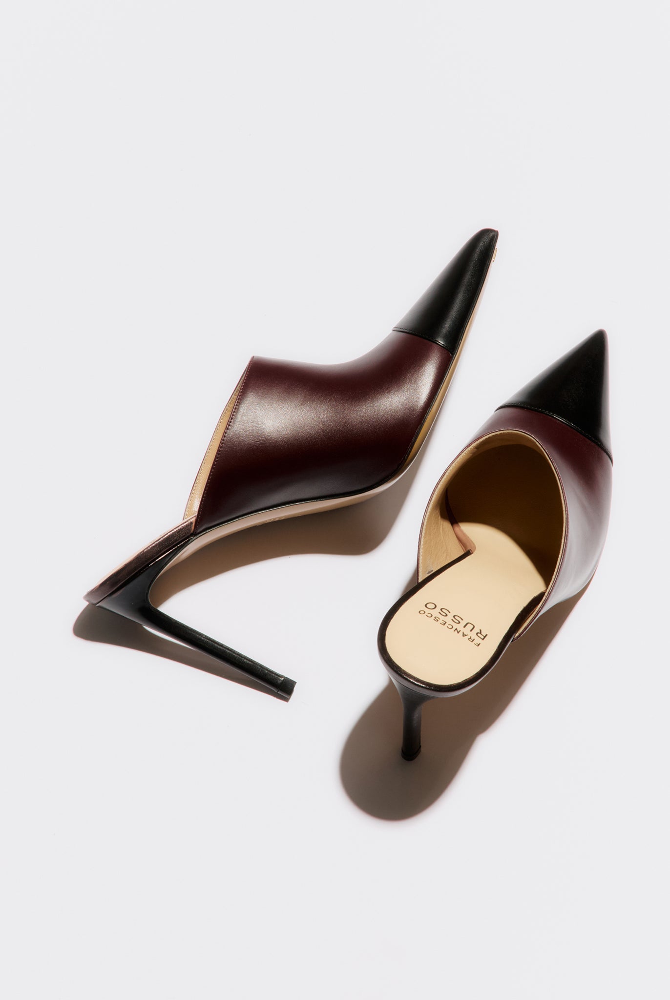 two tones pointed mule black and bordeaux heel height 95mm