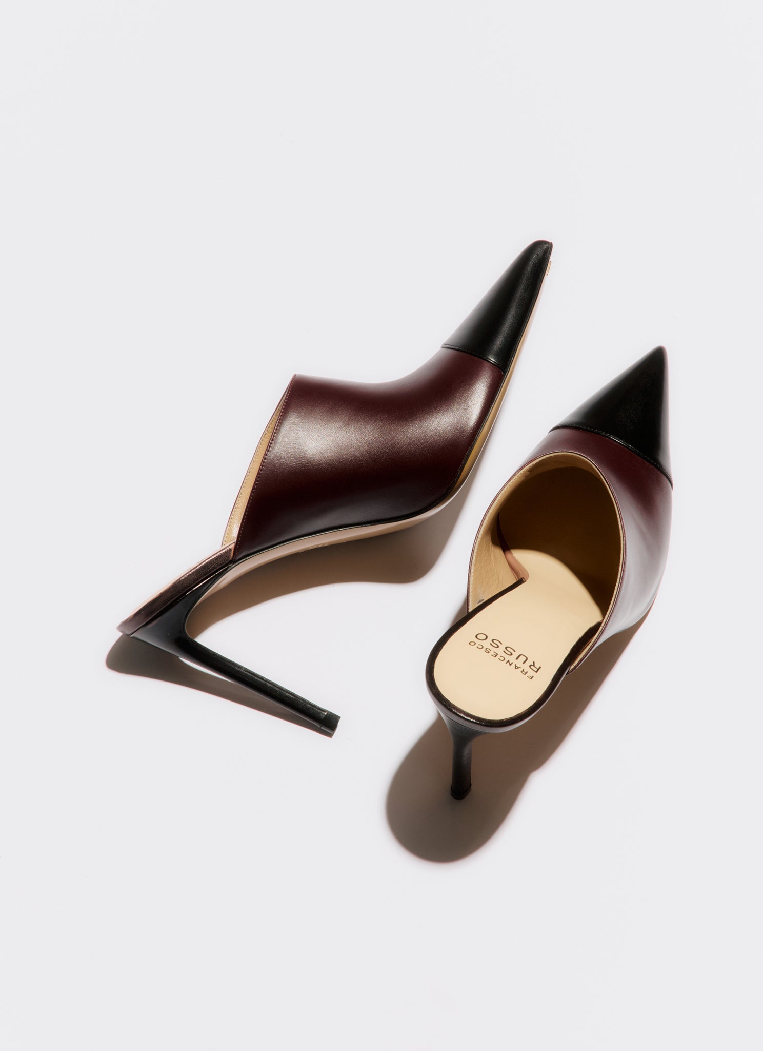two tones pointed mule black and bordeaux heel height 95mm