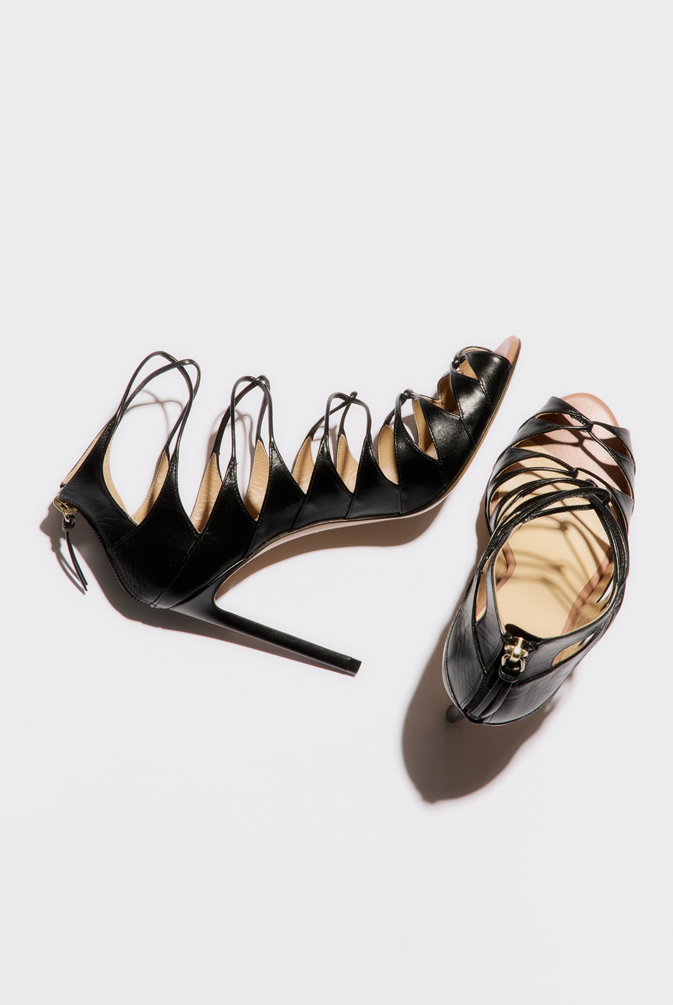 laced sandal in black leather