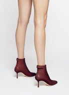bordeaux soft bootie with a zip and button closure on the back heel hight 95mm