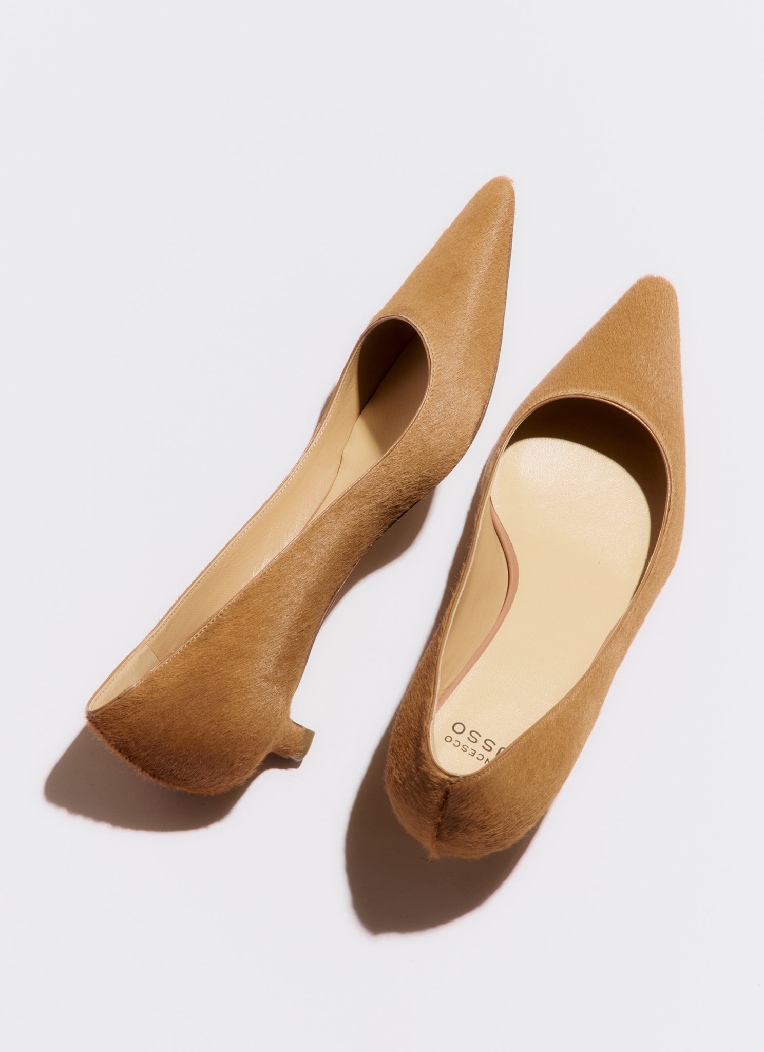 low heeled pump in sand haircalf