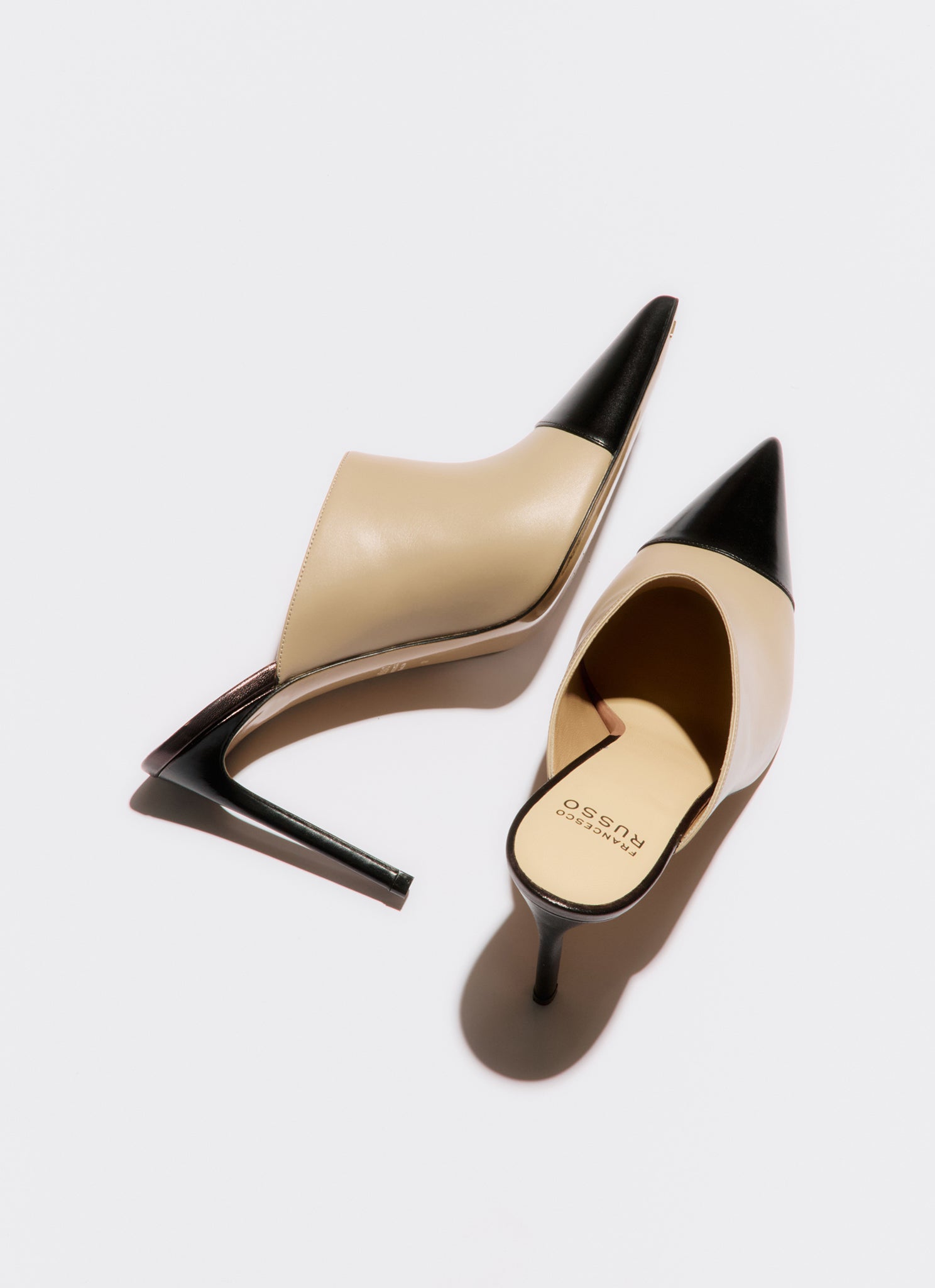 two tones pointed mule black and beige heel height 95mm