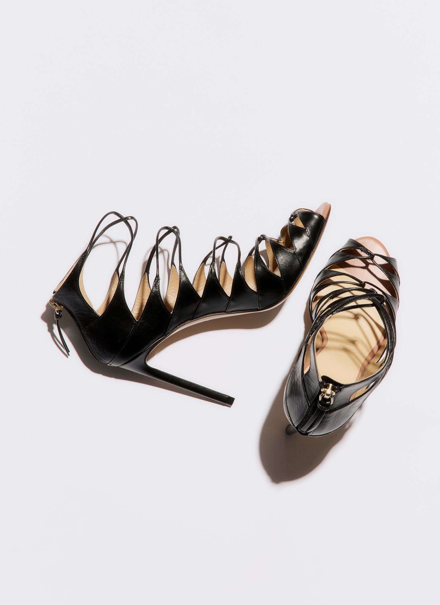 laced sandal in black leather